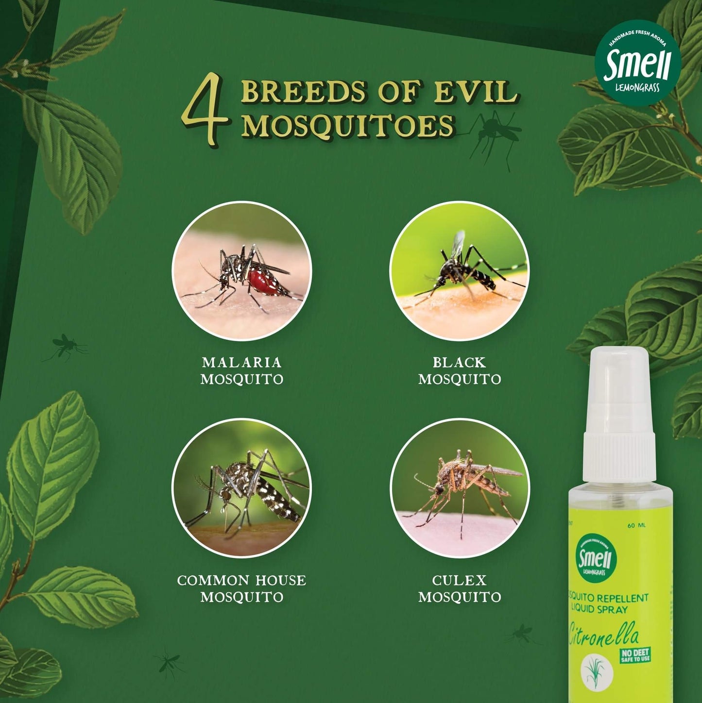 Smell Lemongrass Mosquito Repellent Liquid Spray (60ml)